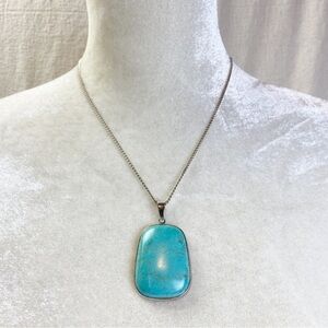 Faux turquoise pendant silver tone chain necklace